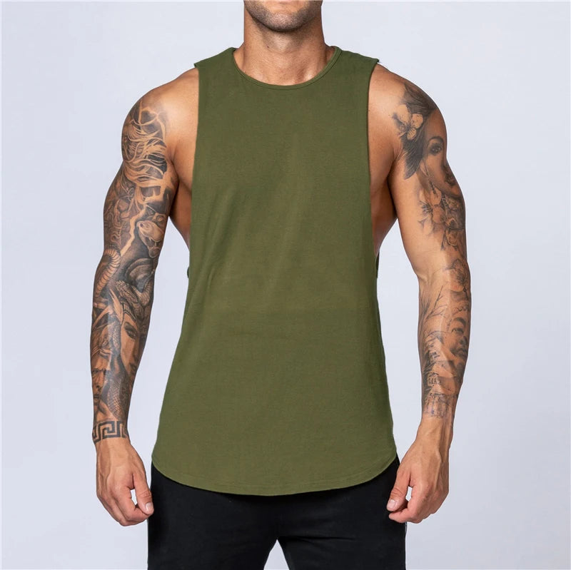 Men's Gym Clothing Summer Fitness Cotton Tank Top Men Jogging Bodybuilding Sleeveless Shirt Breathable O-Neck Casual Muscle Vest