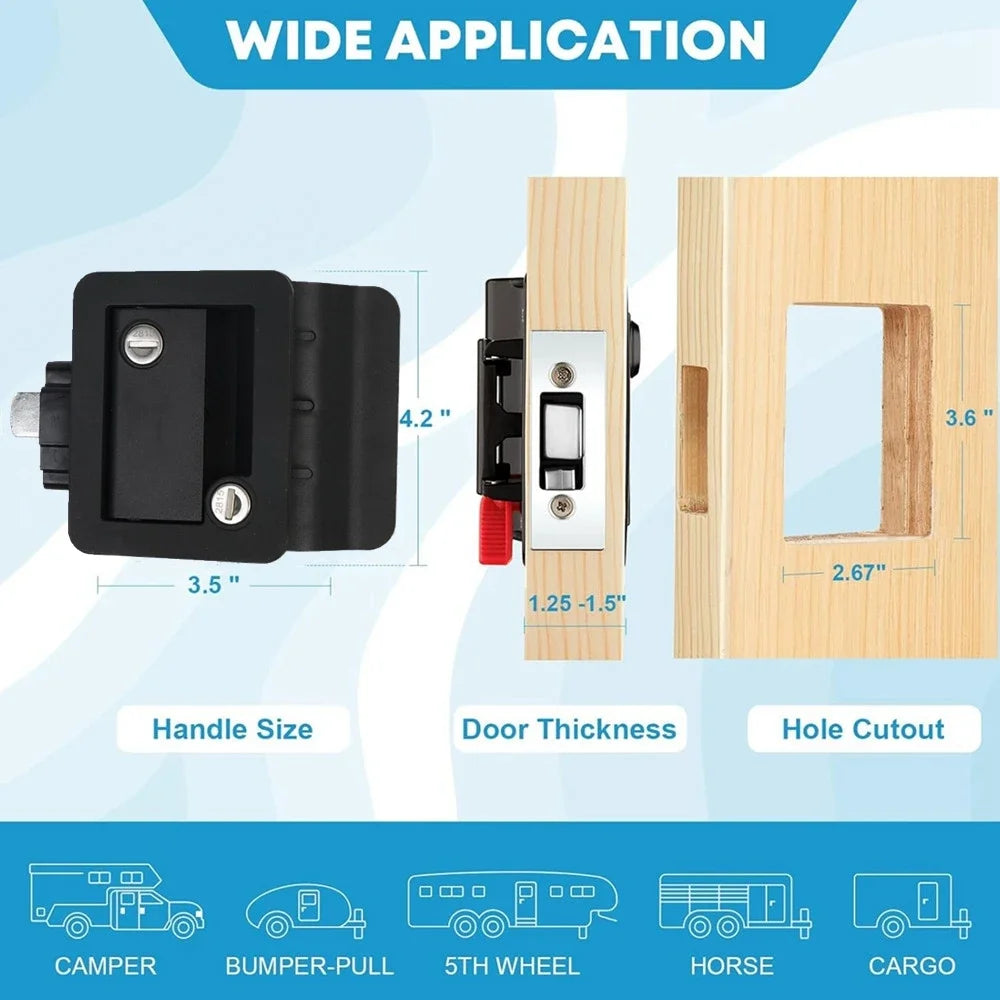 RV Door Lock Replacement with Paddle Deadbolt, Camper Entry Door Latch with Keys for Cargo Hauler Horse Trailer Truck