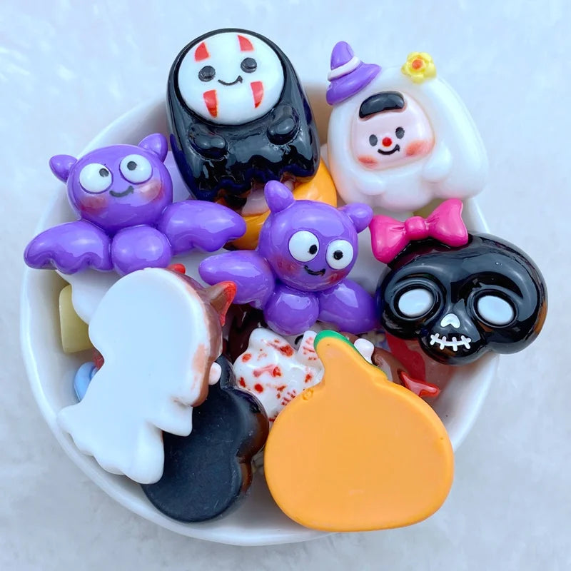 8Pcs New Cute Resin Halloween Animal Series Flat Back Fit Phone Deco Parts Embellishments For Hair Bows Accessories