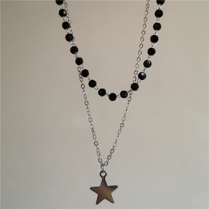 Personalized Punk Star Heart Cross Chain Double Layer Necklace For Men Women Y2K Fashion Trend Rock Party Grunge EMO Accessories
