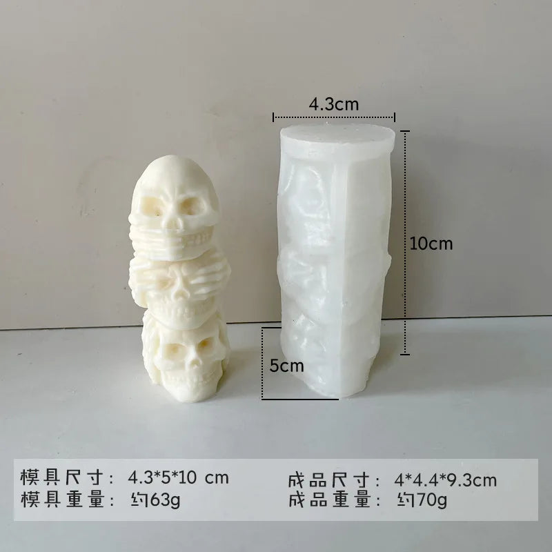 Halloween Fun Skull Silicone Mold 3D Stacked Skull Candle Soap Plaster Crafts Resin Molds Home Decor Halloween Gift Making Tool