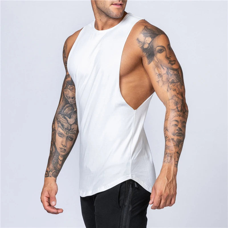 Men's Gym Clothing Summer Fitness Cotton Tank Top Men Jogging Bodybuilding Sleeveless Shirt Breathable O-Neck Casual Muscle Vest