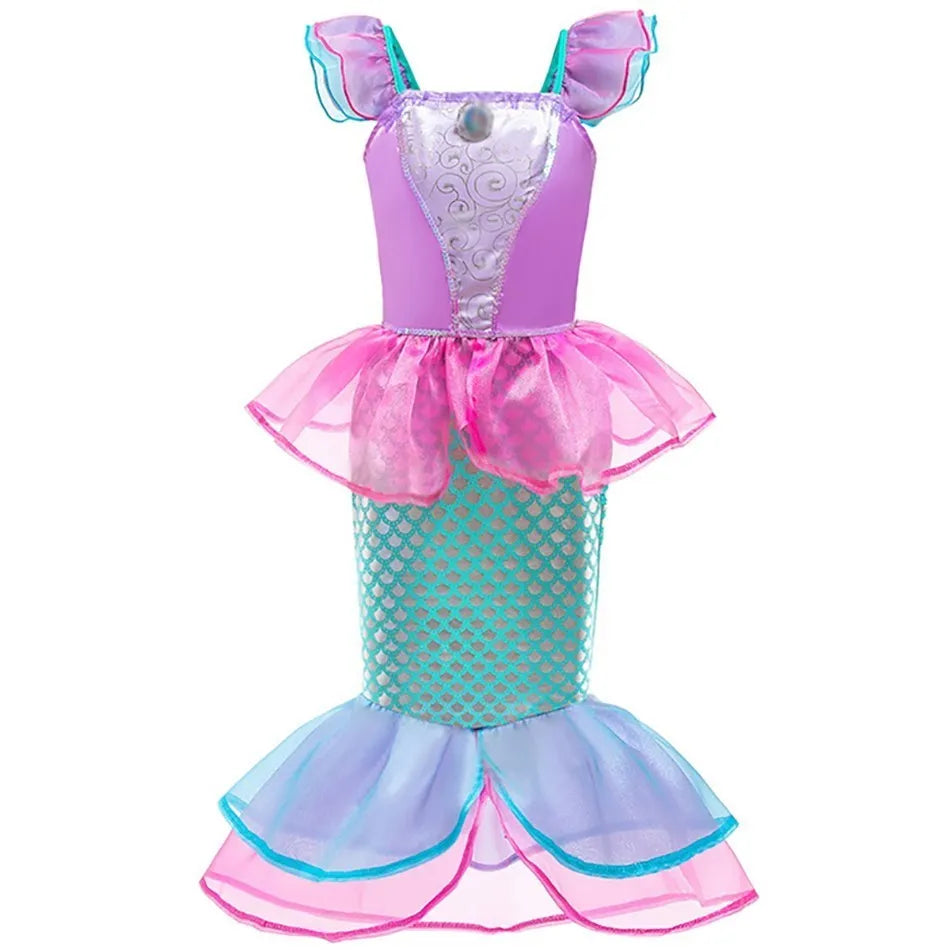 Girl Princess Cinderella Dress Elsa Anna Mermaid Jasmine Belle Snow White Costume Girls Birthday Party Halloween Dress 2-10 Year