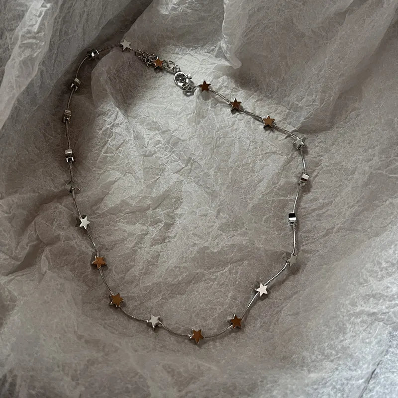 Punk Retro Button Star Pendant Necklace Trendy Delicate Silver Color Unisex Choker Personalised Luxury Jewelry for Women