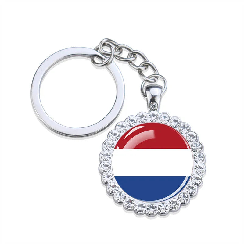 Europe National Flag Keychains Glass Dome Rhinestone Pendant Key Chains Albania Spain Ukraine Russia France Germany Flag Keyring