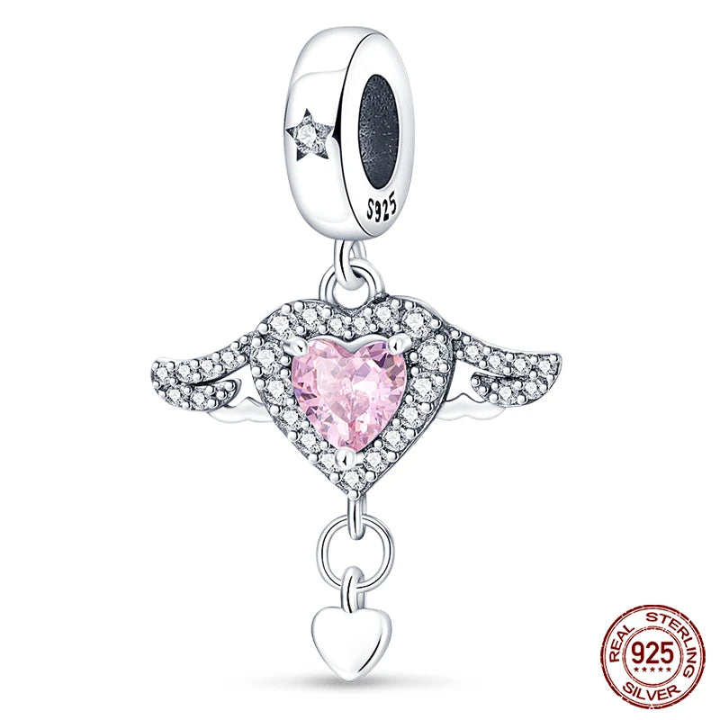 Real 925 Sterling Silver Pink Series Heart Charms Beads Fit Qikaola 925 Original Bracelets DIY Mother's Day Jewelry Gift For Mom