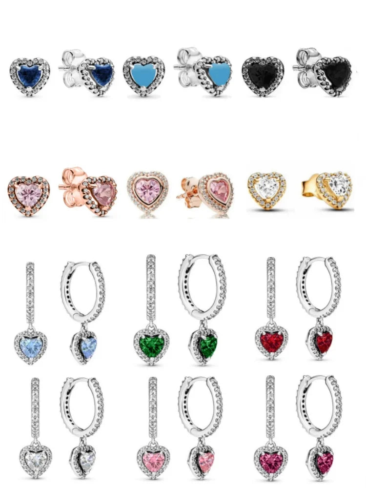 2025Hot Selling 925 Sterling Silver Heart-Shaped Colored Zircon Exquisite Earrings, Suitable For Girls' Charming Jewelry Gifts