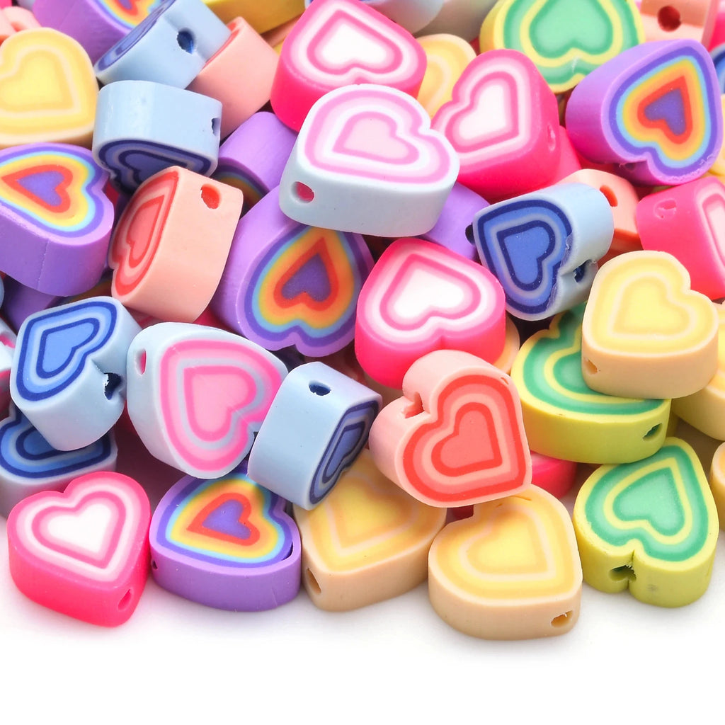 30pcs 10mm Heart Shape Beads Fruit Polymer Clay Beads Spacer Loose Beads for Jewelry Making DIY Handmade Bracelet