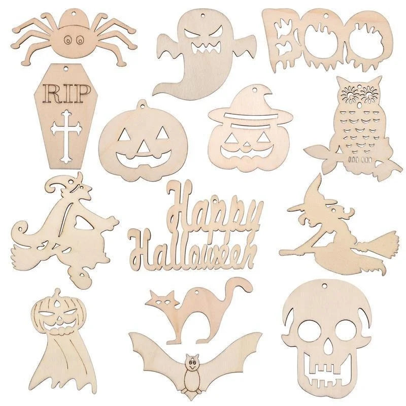 10Pcs Halloween Wooden Hanging Crafts Spider Pumpkin Ornament For Halloween Home Decorations Kids DIY Painting Gifts Supplies