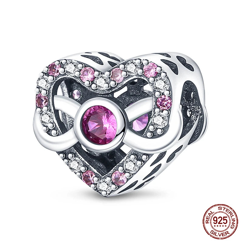 Real 925 Sterling Silver Pink Series Heart Charms Beads Fit Qikaola 925 Original Bracelets DIY Mother's Day Jewelry Gift For Mom