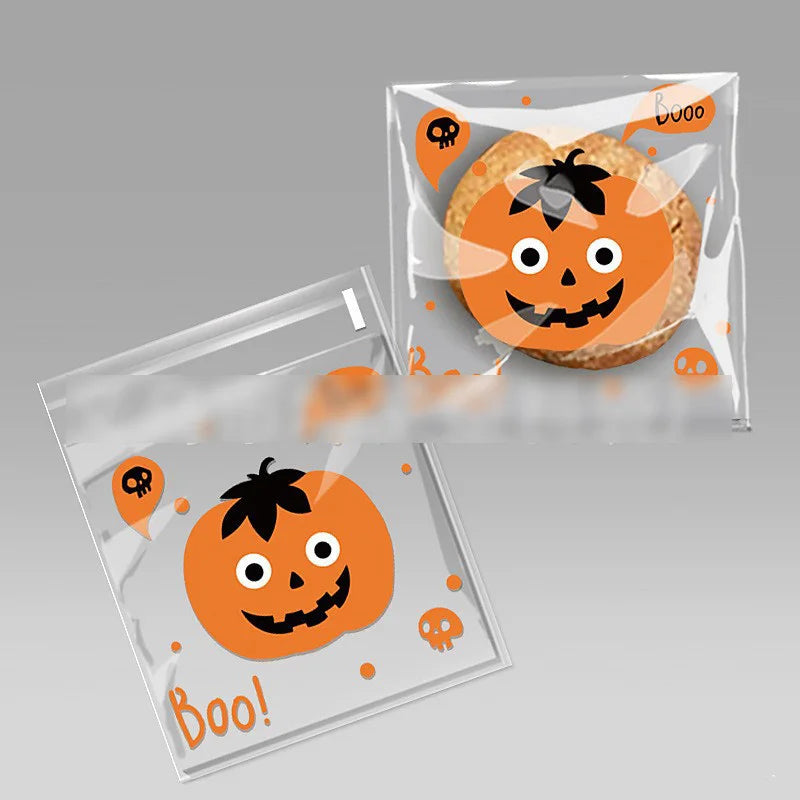 100pcs Happy Halloween Cookie Candy bread packaging bags self-adhesive plastic bags for biscuits snack baking package 10X10