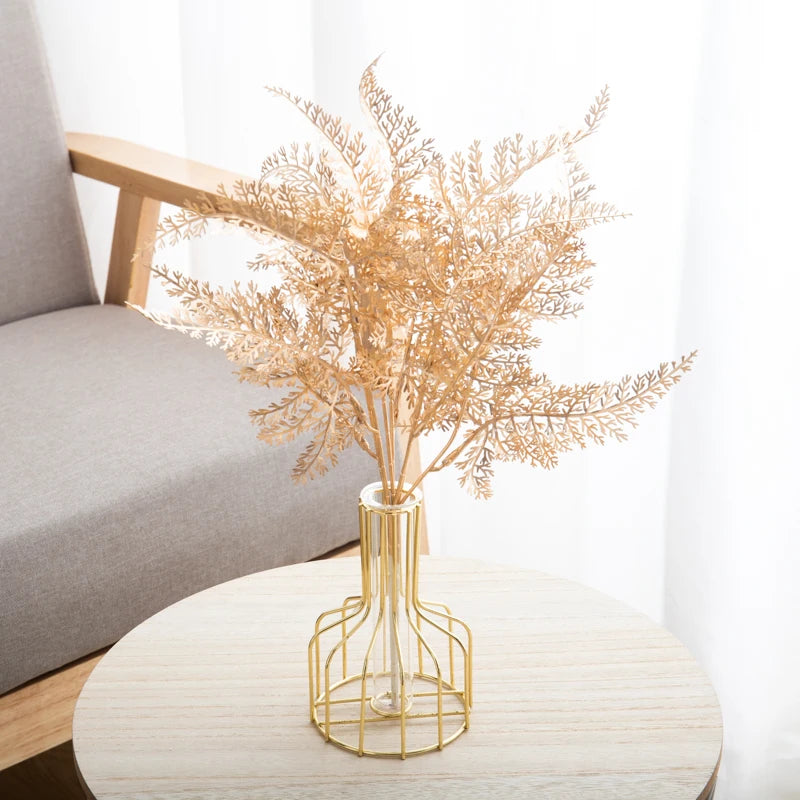 Gold Plastic Artificial Plants Balcony Bonsai DIY Flower Arrangement Eucalyptus Leaves  Autumn Home Party Christmas Decorations