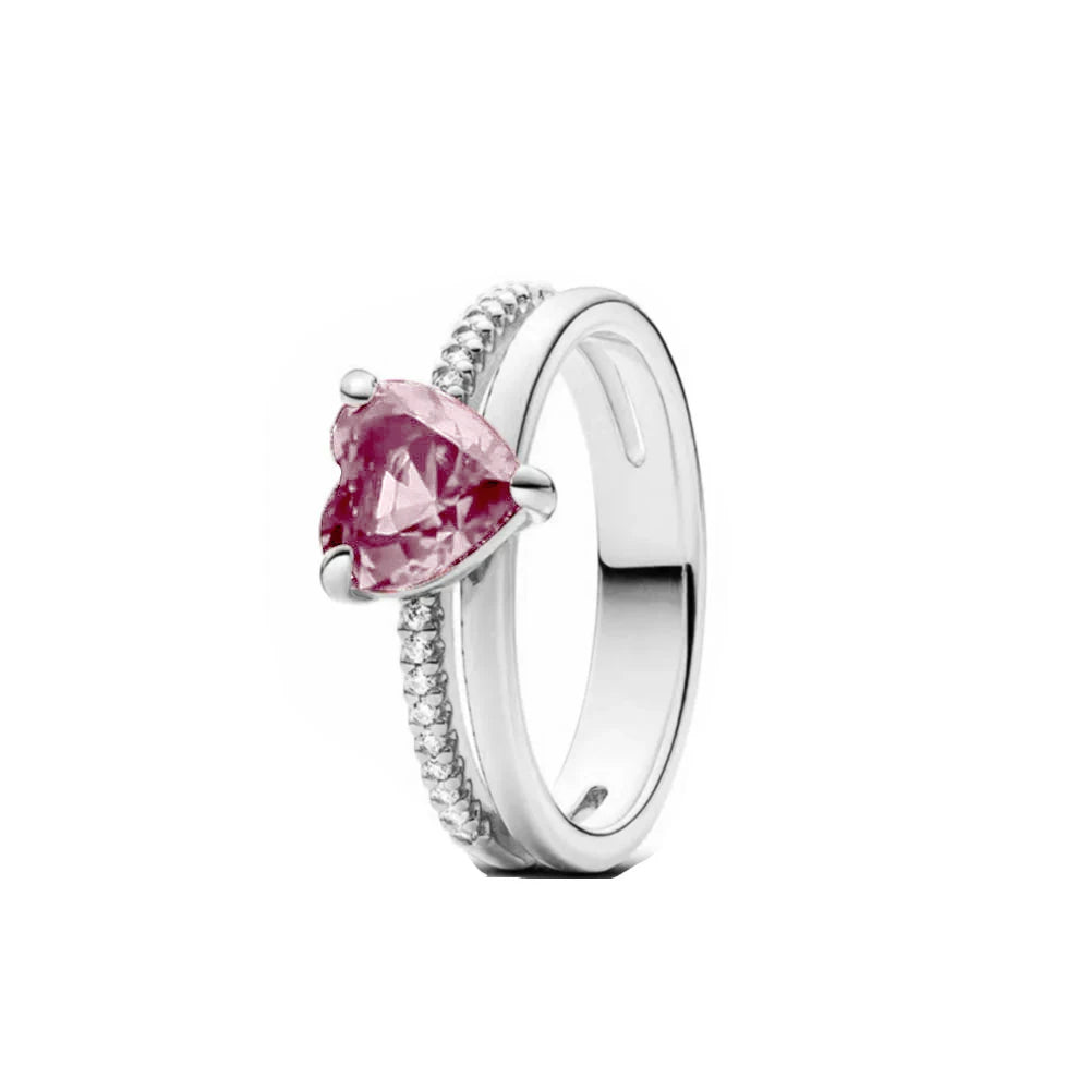 European New 925 Silver, Heart-Shaped, Square, Bow Ring Suitable for Exquisite High-Quality Jewelry for Women at Wedding Parties