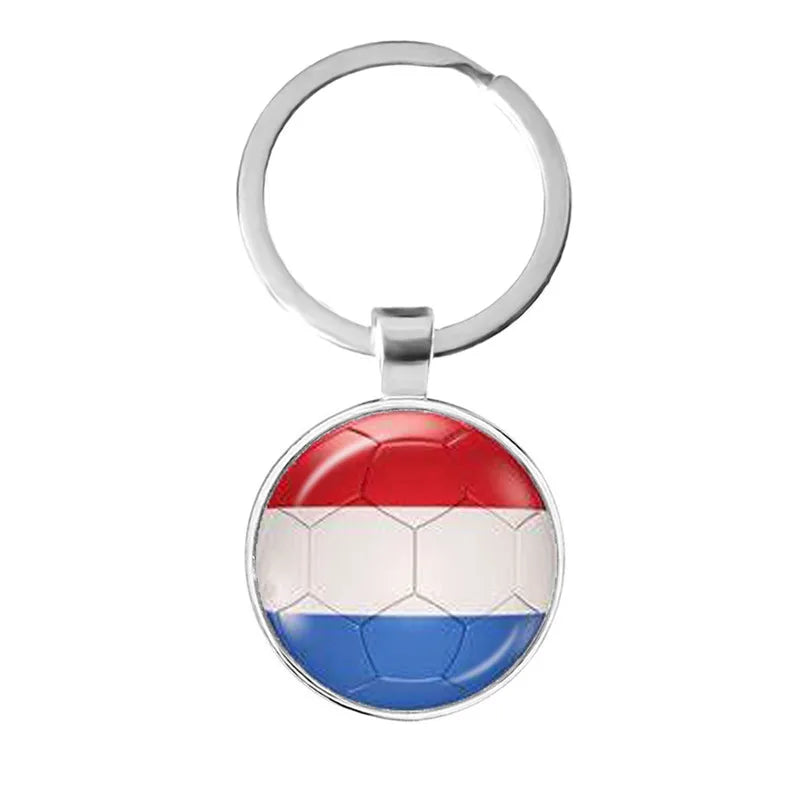 Netherlands,Serbia,Switzerland,Portugal,Poland,Brazil Football Pattern National Flag Glass Cabochon Keychain Fans Commemorative