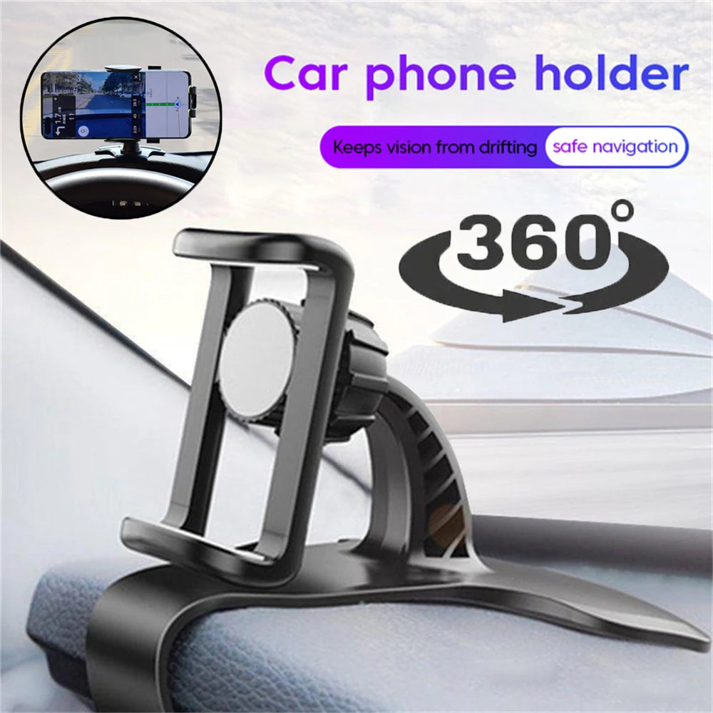 Universal Car Phone Holder - 360° Rotatable Auto Grip Mount Dashboard Stand for Mobile Phone Fixed Bracket