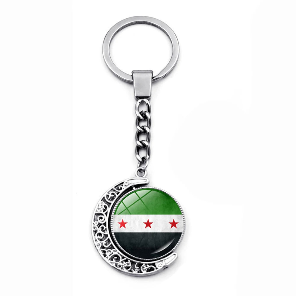 Syria National Flag Glass Cabochon Keychain Metal Keychain Fashion For Women Men Charm Handmade Car Pendant Keyring Jewelry Gift
