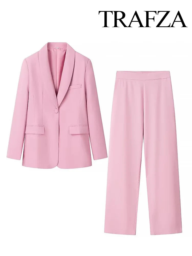 HH Autumn Women Fashion One Button Long Sleeves Pocket Decoration Lapel Blazers+High Waist Side Zipper Solid 2 Piece Set