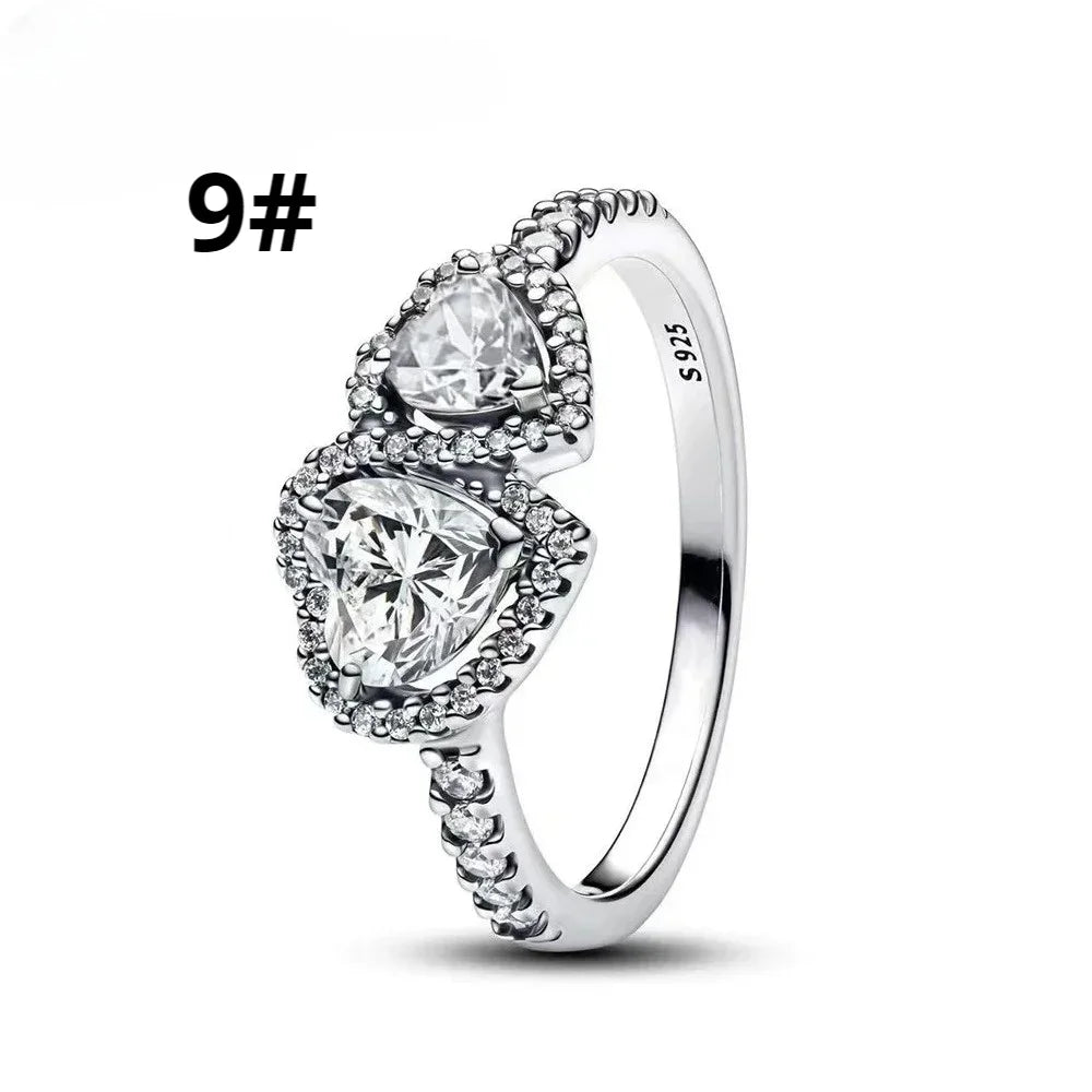 Original 925 Sterling Silver Bow Heart Set Ring Necklace Earring Colorful Crystal Women Birthday Valentine's Gift DIY Jewellery