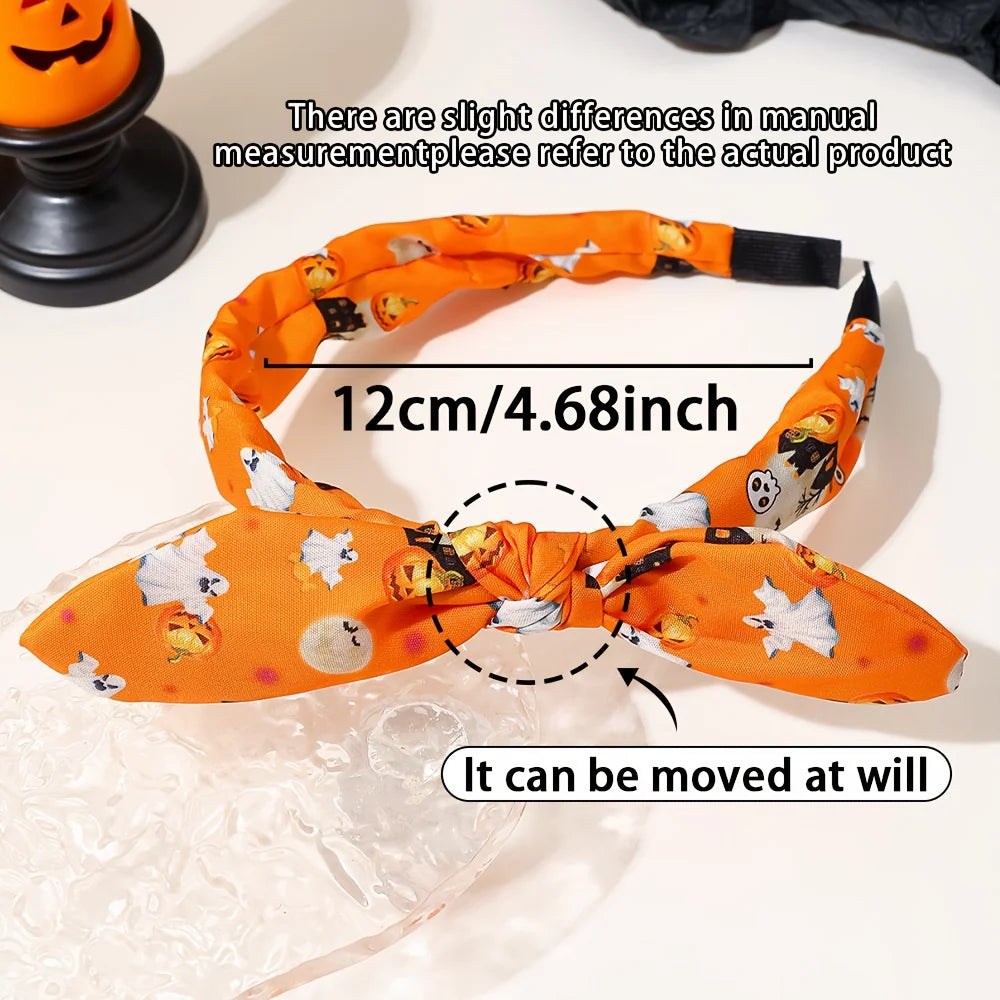 1/4 pcs Halloween Bunny Ear Headband for Girls, Quirky Pumpkin Ghost Bat Pattern Multicolor Hair Accessory