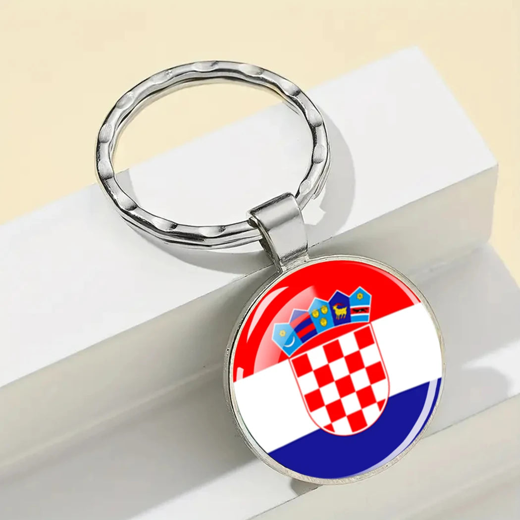 Europe National Flag Keychain Albania Spain Italy France UK Flag Glass Metal Key Chain Bag Pendant Gift for Patriot