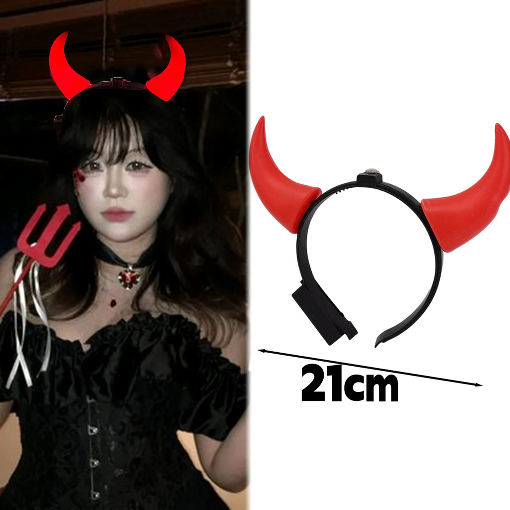 Classic Red Devil Horns Headband Red LED Light Hair Hoop Glow Bull Horns Headbands Halloween Costume Accessory for Party Cosplay