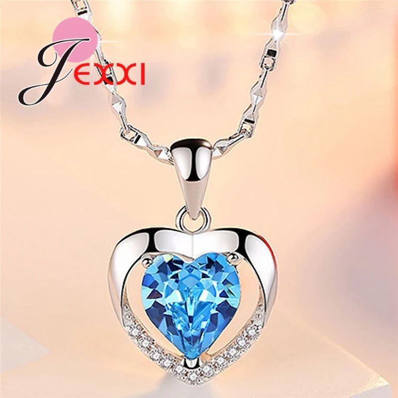 925 Sterling Silver Needle Heart Shape Pendant Necklace Pave Shiny AAA Cubic Zirconia Crystal Wedding Engagement Gift Wholesale
