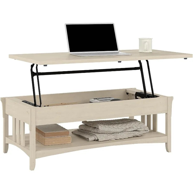 Furniture Salinas Lift Top Coffee Table Desk with Storage in Antique White