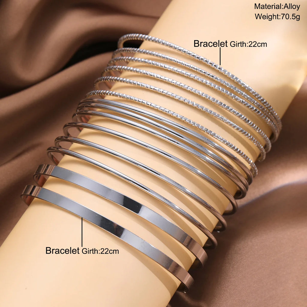 14 Pcs Trendy Exaggerated Metal Bracelet Set For Women Boho Thick Charm Curb Cuban Bracelet Bangles Fashion Jewelry Gift 2024