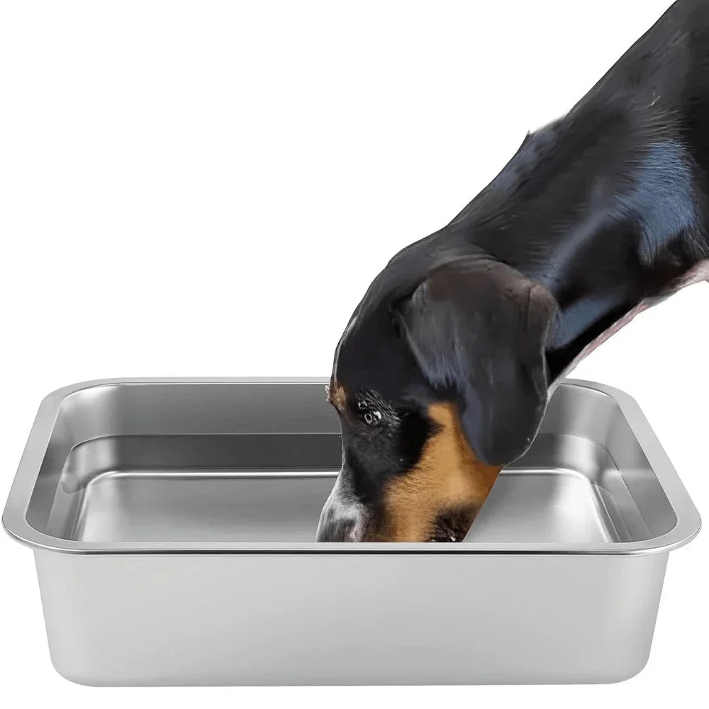 1 PC Large Capacity Drop-Resistant Stainless Steel Dog Bowl Food & Water Feeder Square Bowls for Pet Large Dogs Pet Supplies