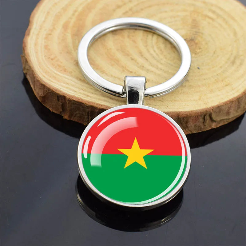 Africa Countries Flag Keychains Double Sided Glass Dome Pendant Key Chains Algeria Somalia Tunisia Morocco Egypt Flag Keyring