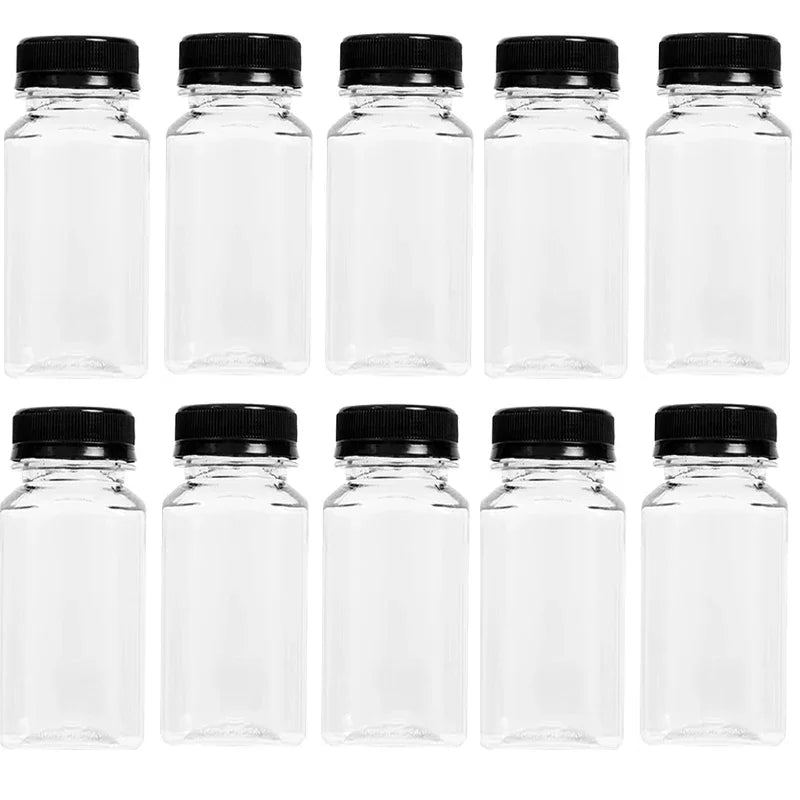 10/1x Transparent Juice Bottles with Caps Empty Clear Containers with Seal Lids for Home DIY Smoothie Milk Water Other Beverages