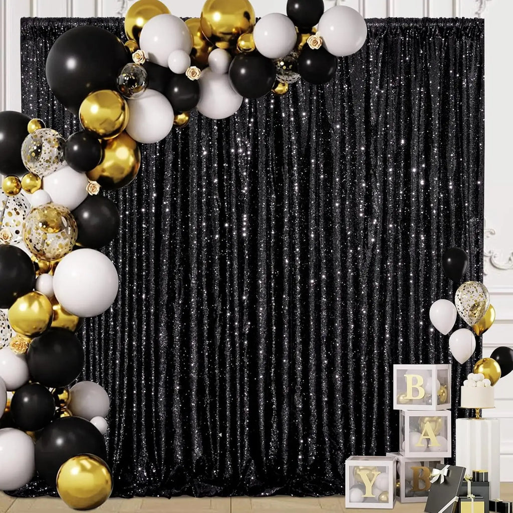 Black Sequin Backdrop Curtains 3Pcs-7ftx7ft Sparkly Background Drapes Photography for Halloween Party Birthday Wedding Decor