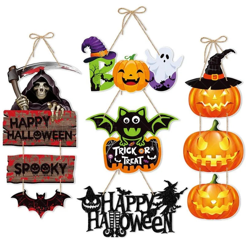 Halloween Party Door Decorations Horror Pumpkin Ghost Bat Hanging Pendent paper Sign for Home Halloween Festival Party Decor