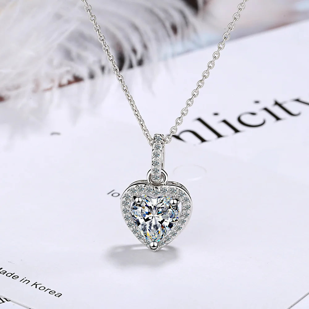 925 Sterling Silver Zircon Heart Pendants Necklaces For Women Luxury Designer Jewelry Gift Female Items Chshine