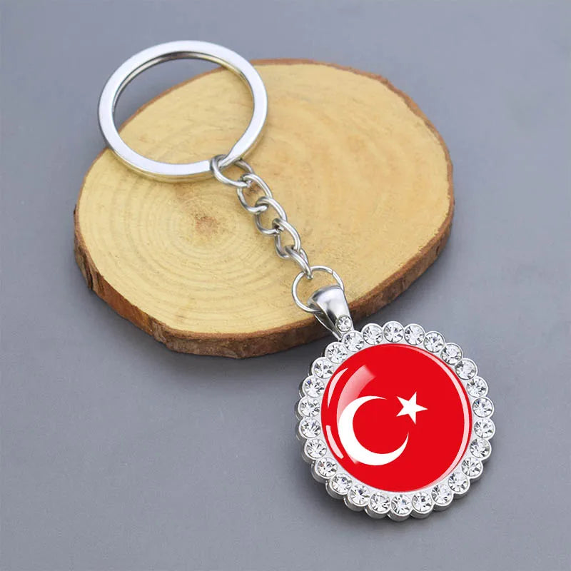 Arab National Flag Keychains Algeria Yemen Tunisia Saudi Arabia Egypt Glass Dome Rhinestone Key Chain Flag Jewelry Keyring Gift