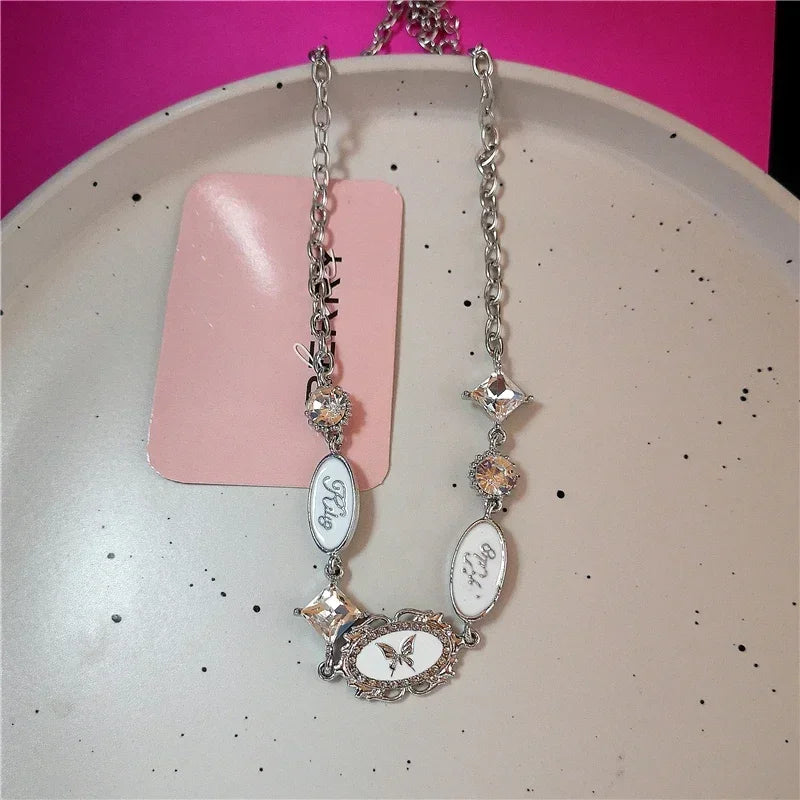 Gothic Punk Fashion Charm Cute Pink Large Cross Pendants Choker Chains Necklace Women Y2K Accessories Jewelry