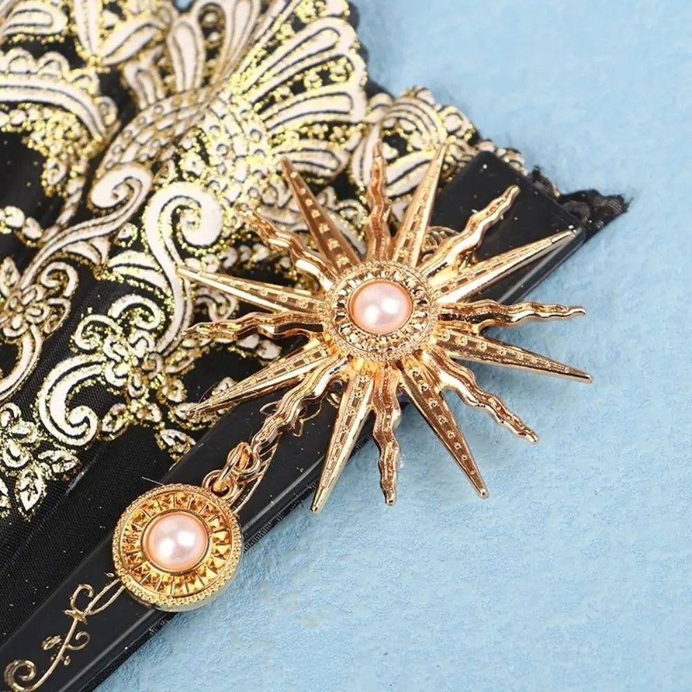 Gothic Court Lolita Lace Fan Dance Hand Fan Lace Rose Folding Fan Props for Photography