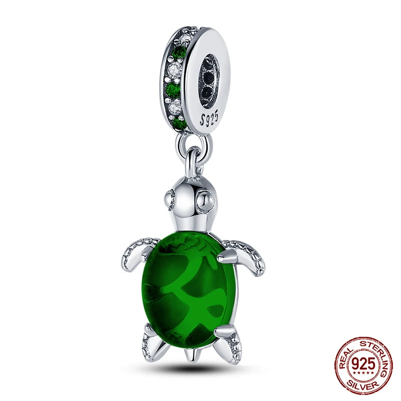 Original Ocean Series Fit 3mm Bracelet 100% Authentic 925 Sterling Silver Turtle Crab Mermaid Charm Beads DIY Jewelry Gift