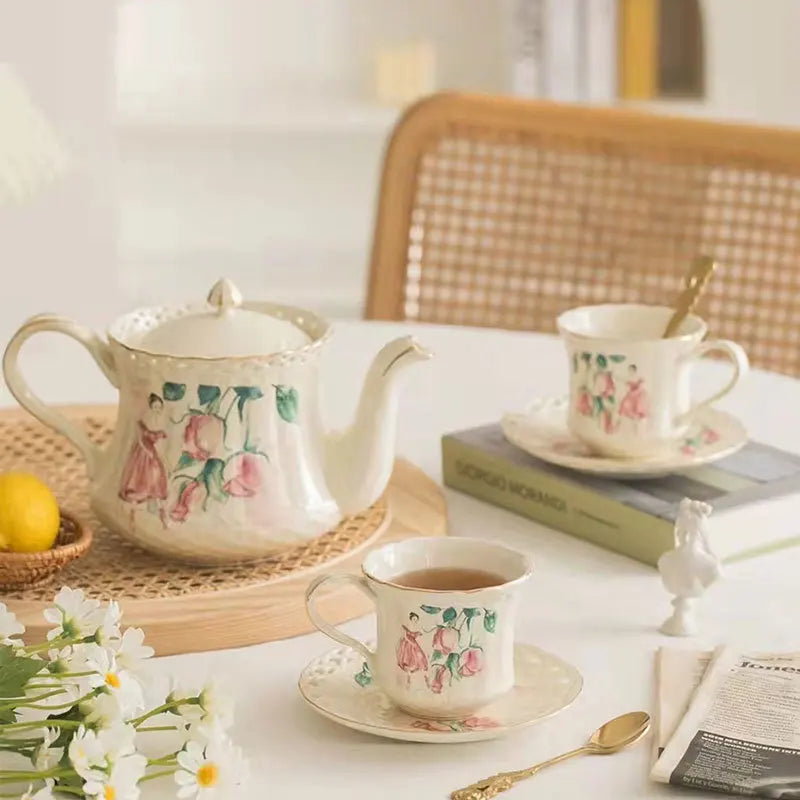 Ceramic Black Tea Cups Saucer Retro Afternoon Tea Coffee Cup Teapot Saucer Sets Couple Mug Set Home Creative Drinkware Mug Gift