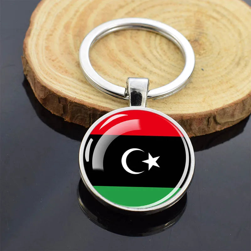 Africa Countries Flag Keychains Double Sided Glass Dome Pendant Key Chains Algeria Somalia Tunisia Morocco Egypt Flag Keyring