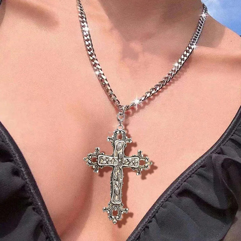 Black Rhinestone Cross Jesus Pendant Choker Necklace for Women Punk Vintage Double Layers Chain Boho Jewelry Fashion Party Gifts