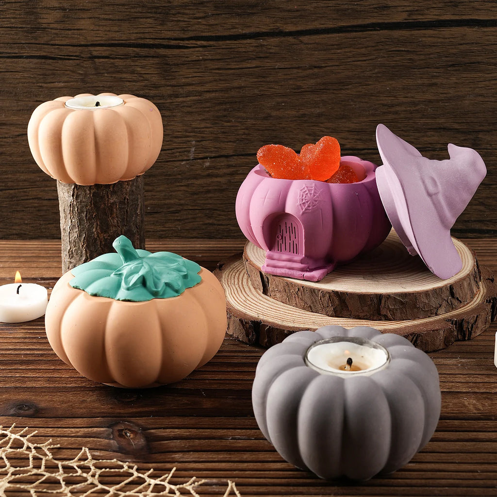 3D Halloween Storage Box Silicone Mold DIY Witch Pumpkin Candle Jar Crafts Making Plaster Resin Planter Casting Molds Home Decor