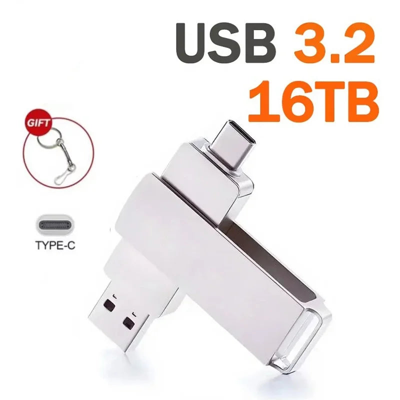 Xiaomi 16TB Flash Drive USB 3.2 High Speed USB Transfer Type-c 2-In-1 8TB 16TB OTG Pendrive Waterproof Flash Disk For Computer