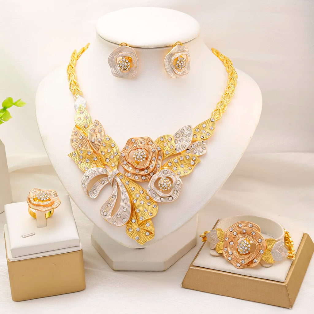 Liffly Nigerian Jewelery Sets Wedding Jewelry for Women Dubai 24K Colorful Jewellery African Designer Earrings Bridal Necklace