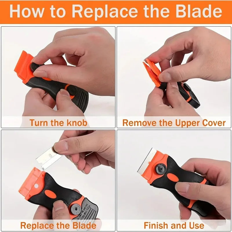 Plastic & Metal Razor Blade Scraper, Window Glass Cleaner, Vinyl Film & Adhesive Remover Tool for Car & Home
