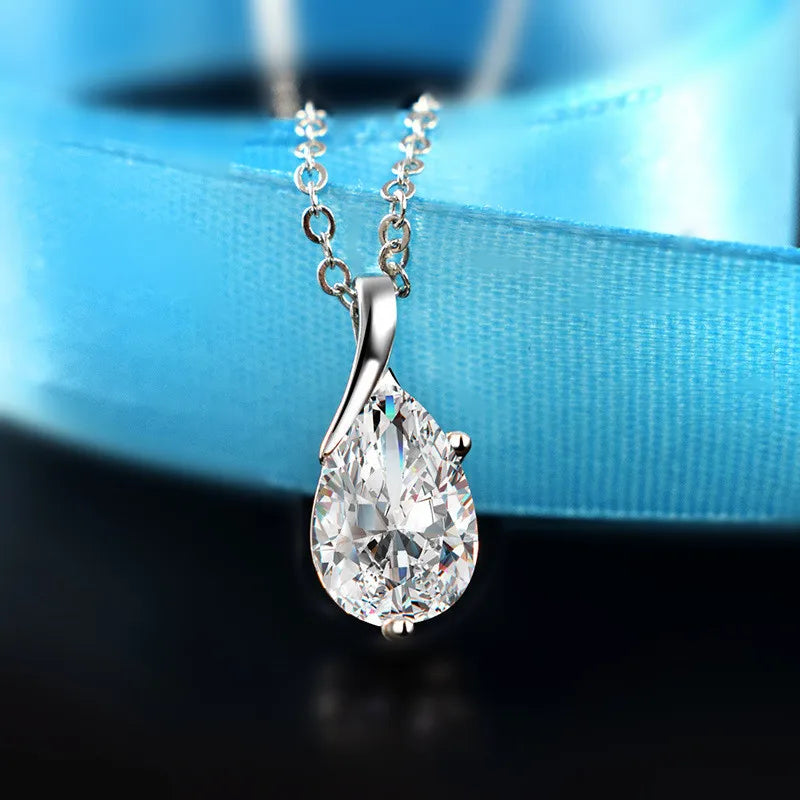 LiHong S925 Sterling Silver Necklace Angel Tears Crystal Blue Topaz Pendant Necklace for Woman Charm Jewelry Gift