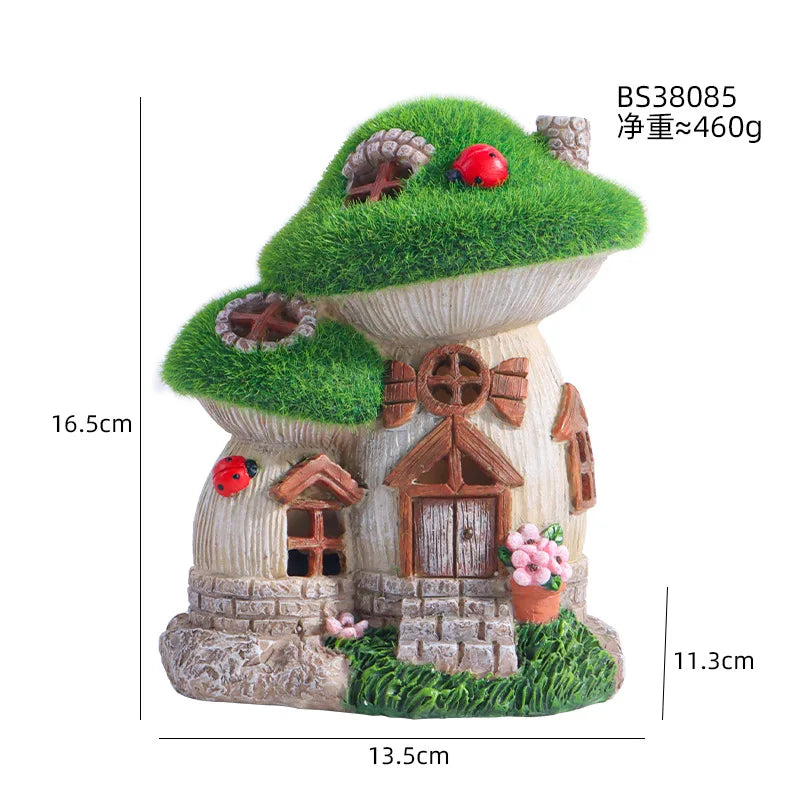 Garden Solar Night Light Mushroom House Flower Outdoor Courtyard Landscape Decoration Ornaments Resin Crafts Porch Accessories