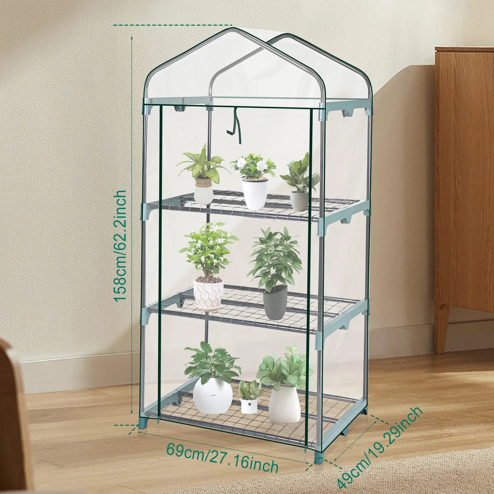 Garden Greenhouse 4 Tier Walk-in Green House Transparent Cover with Doors & Windows Small Waterproof Frost Without Iron Frame