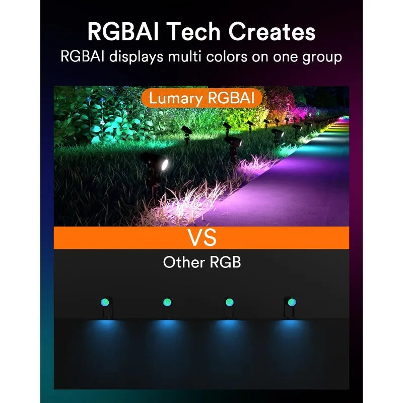 56Ft Smart Landscape Lights Waterproof 6 Pack Low Voltage, RGBAIWW Color Changing Spotlight Outdoor Lights for Christmas