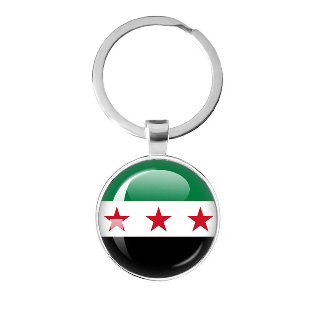 Syria Flag National keychain Glass Cabochon Pendant Keychain For Women Men Charm Car Keyring Creative Fashion Jewelry Gift